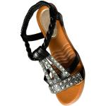 Sandales compensées noires à strass à élastiques Pointure 35 look casual pour femme 