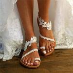 Sandales plates blanches à fleurs respirantes Pointure 38 classiques pour femme 