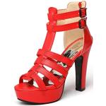 Chaussures montantes rouges à bouts ouverts à fermetures éclair Pointure 47 avec un talon de plus de 9cm plus size look sexy pour femme 