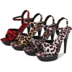 Sandales à talons rouges à effet léopard à talons aiguilles à boucles avec un talon de plus de 9cm look sexy pour femme 
