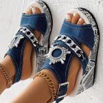 Sandales à talon haut bleues en denim à strass à bouts ronds look fashion pour femme 