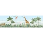 Papier peint panoramique rond adhésif animaux de la jungle vert, bleu et  rose - Ø 140 cm - Sanders & Sanders