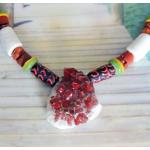 Sautoir Cuir Quartz Rouge 3933mm Et Perles Du Ghana En Verre Recyclé