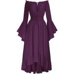 Robes de cocktail violet foncé à manches longues à épaules dénudées Taille M look médiéval pour femme en promo 
