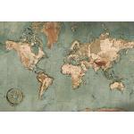 Papiers peints panoramiques vert d'eau imprimé carte du monde en promo 