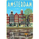 Décors muraux multicolores en métal à motif Amsterdam 