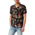 Chemises hawaiennes Schott NYC noires à fleurs en viscose à manches courtes Taille XXL look casual pour homme en promo 