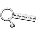 Porte-clés de mariage argentés en velours finition polie à motif pingouins look fashion 