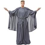 Seaehey Gandalf Costume de cosplay - Cape blanche avec capuche - Robe longue de sorcier - Tunique longue - Haut et ceinture - Costume de moine médiéval - Cape pour Halloween, gris, XL