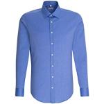 Chemises Seidensticker bleus clairs en coton avec broderie en soie à manches longues col kent look fashion pour homme en promo 