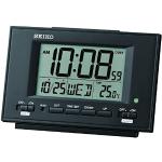 Seiko Réveil LCD avec Calendrier et thermomètre, Noir, 9.5 x 15 x 5.6 cm, Moderne