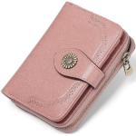Portefeuilles roses en cuir zippés avec blocage RFID look fashion pour femme 