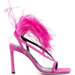 Sandales à talons Sergio Rossi roses en cuir de veau avec plumes à bouts carrés Pointure 40 pour femme en promo 
