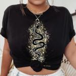 T-shirts dorés à motif serpents classiques pour femme 
