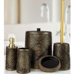 Cotecosy - Set d'accessoires de salle de bain 5 pièces Odion Polyrésine Motif Arabesque Noir et or - Noir