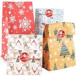 HOWAF Lot de 24 Sacs Cadeaux de Noël en Papier Kraft Pochette Noël