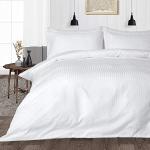 SGI Bedding Parure de lit 600 TC Ultra doux 100% coton égyptien 3 pièces Housse de couette avec deux Taie d'oreiller pour toutes les tailles et couleurs à rayures, blanc, Queen Size