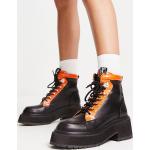 Shellys London - Aster - Bottines style militaire à semelle chunky - Noir/orange