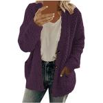 Capes à capuche violettes en peluche imperméables coupe-vents sans manches à col montant Taille L plus size look casual pour femme 