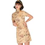 Robes à imprimés dorées à fleurs à manches courtes Taille M look asiatique pour femme 
