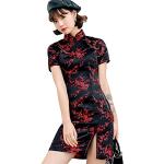 Robes à imprimés noires à fleurs à manches courtes Taille XXL look asiatique pour femme 