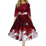 Robes à imprimés pour fêtes de Noël rouges midi à manches trois-quart à col rond Taille XL plus size look fashion pour femme 