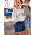 Shorts en jean Vertbaudet bleus à fleurs en coton Taille 4 ans pour fille en promo de la boutique en ligne Vertbaudet.fr 