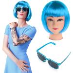 Perruques cosplay bleues à franges look fashion pour femme 