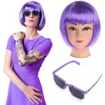 Perruques cosplay violettes à franges look fashion pour femme 