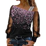 T-shirts roses à paillettes à manches courtes à manches courtes Taille XL look fashion pour femme 