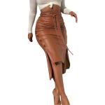 Jupes mi-longues marron en cuir synthétique mi-longues Taille S look fashion pour femme 
