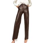 Pantalons taille haute marron en cuir synthétique Taille S look fashion pour femme 