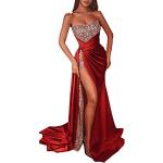 Robes de soirée longues rouges à paillettes maxi sans manches à col en V Taille XL look fashion pour femme 