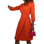Robes de cocktail de mariage orange mi-longues à manches longues à col en V Taille M look fashion pour femme 
