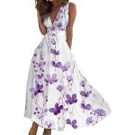 Robes de bal longues violettes à fleurs maxi sans manches à col en V Taille M look fashion pour femme 