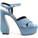 Sandales à talons bleues à bouts ouverts à scratchs Pointure 39 pour femme en promo 