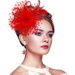 Chapeaux de mariage rouges à pois en organza à perles 58 cm look fashion pour femme 