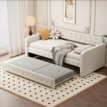Simple et élégant Canapé lit 90x200 cm, avec lit gigogne , grands rangements,doux et confortables, beige clair