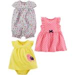 Simple Joys by Carter's 3-Pack Romper, Sunsuit and Dress Infant Toddler, Blanc Fleuri/Jaune Oiseau/Rose Points, 0 Mois (Lot de 3) Bébé Fille