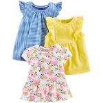 Simple Joys by Carter's Short-Sleeve Shirts and Tops, Pack of 3 Chemise, Blanc Fleuri/Bleu Rayures/Jaune, 5 Ans (Lot de 3) Fille