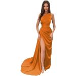 Robes de bal longues de demoiselle d'honneur orange en satin sans manches Taille XXS look fashion pour femme 