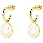 Boucles d'oreilles blanches en émail créoles 18 carats Emoji Smiley look fashion pour femme 