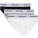 Sixth June - Lot de 3 Culotte pour Femme - Bande Elastique - Confortable - Coupe Moulante - Coton Stretch - Coton Slip - 95% Coton, 5% Elasthanne - Noir/Gris/Blanc - Taille m