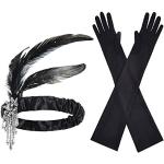 Serre-têtes plume noirs en satin à perles en lot de 2 Taille XS rétro pour femme 