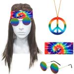 Perruques disco à motif tie-dye en fibre synthétique Tailles uniques look hippie pour homme 