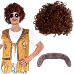 Perruques afro marron look hippie pour homme 