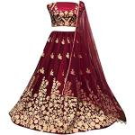 Lehengas choli de mariage rouge bordeaux imprimé Indien en velours Tailles uniques look fashion pour femme 