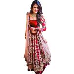 Lehengas choli de mariage rouges imprimé Indien en taffetas look fashion pour femme 