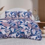 Linge de lit bleu marine tropical à motif palmier 135x200 cm moderne 
