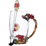 Tasses en verre roses en émail à motif papillons 